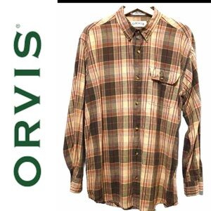Orvis Linen Blend Long Sleeve Boho Grunge Plaid Button Down Shirt